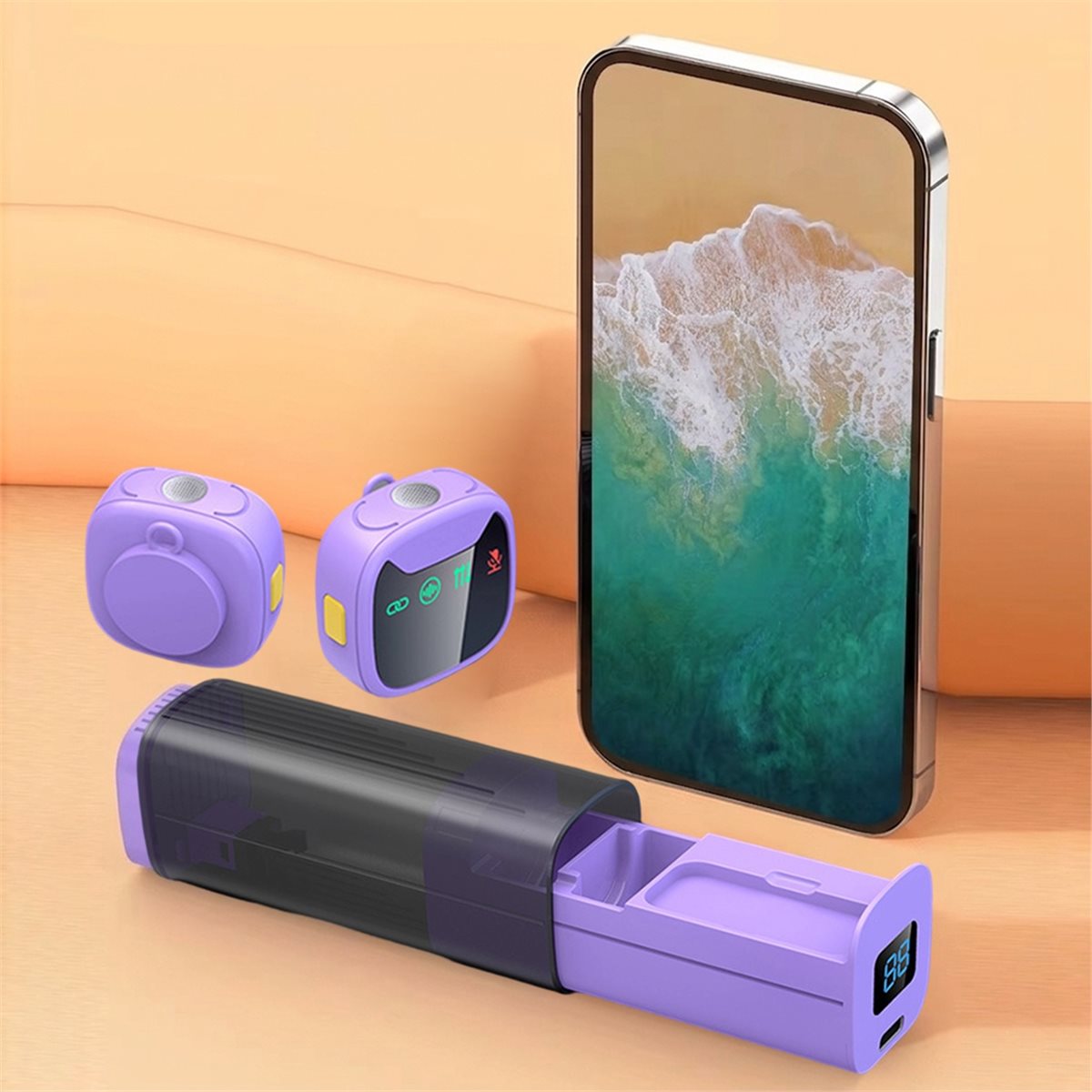 Wireless Mic For Smartphone Video Recording - ميكروفون لافالير لاسلكي DT75BG بشاشة LED
