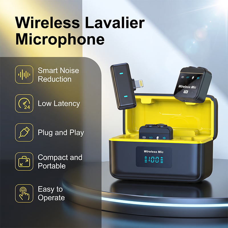 Wireless Podcast Microphone Dual Mic - ميكروفون لافالير لاسلكي مع ميكروفون مزدوج