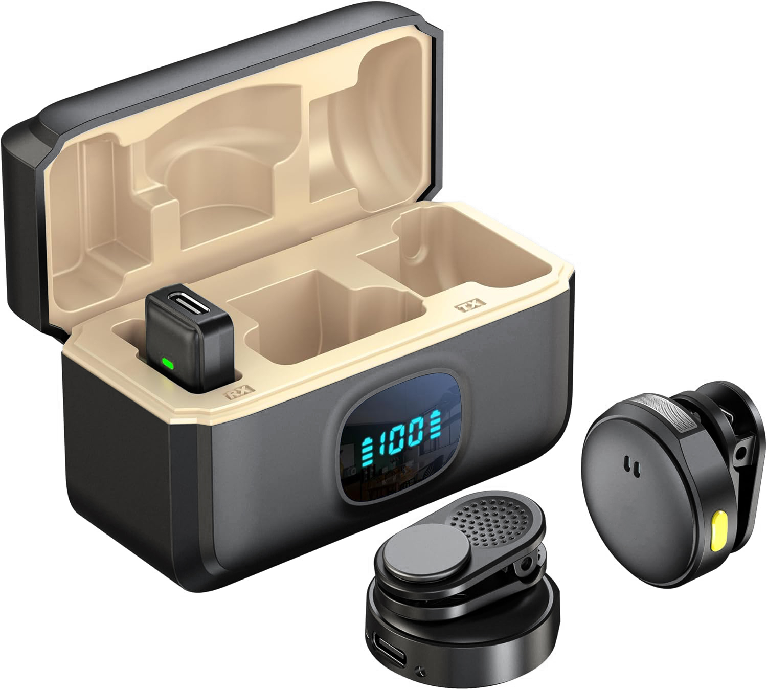 ميكروفون لاسلكي (2 TX + 1 RX + - مراجعة Charging Case For Wireless Microphones وسعره