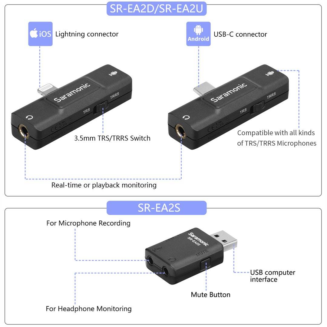 Saramonic SR-EA2 الصوت محول مع - مراجعة 3.5Mm Trs To Trrs Adapter Audio Cable وسعره